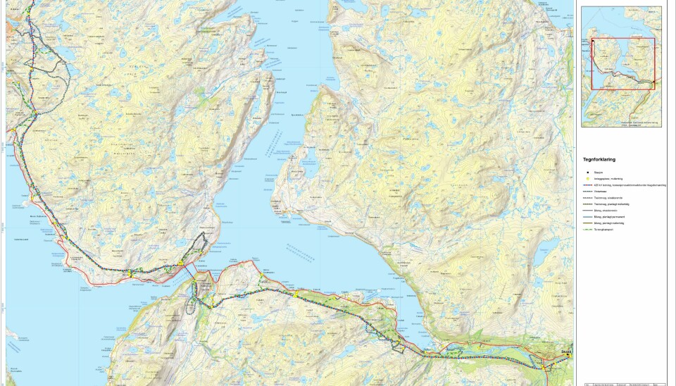 Trasékart over kraftlinjen mellom Skaidi og Hammerfest.
