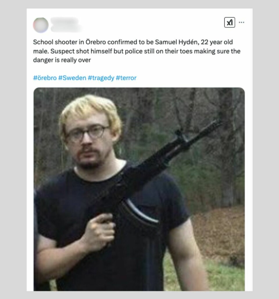 Dette bildet av den amerikanske komikeren, Sam Hyde, har flere ganger blitt spredt i forbindelse med masseskytinger og terrorangrep.