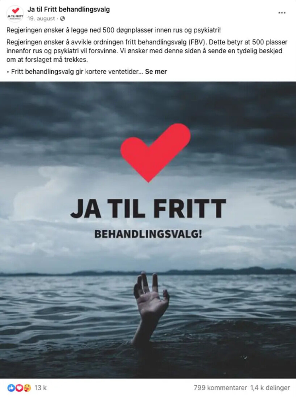Aksjonen Ja til Fritt behandlingsvalg jobber for å få regjeringen til å trekke forslaget om å legge ned ordningen fra nyttår.