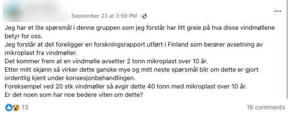Feil at finsk vindturbin slipper ut tonnevis med mikroplast