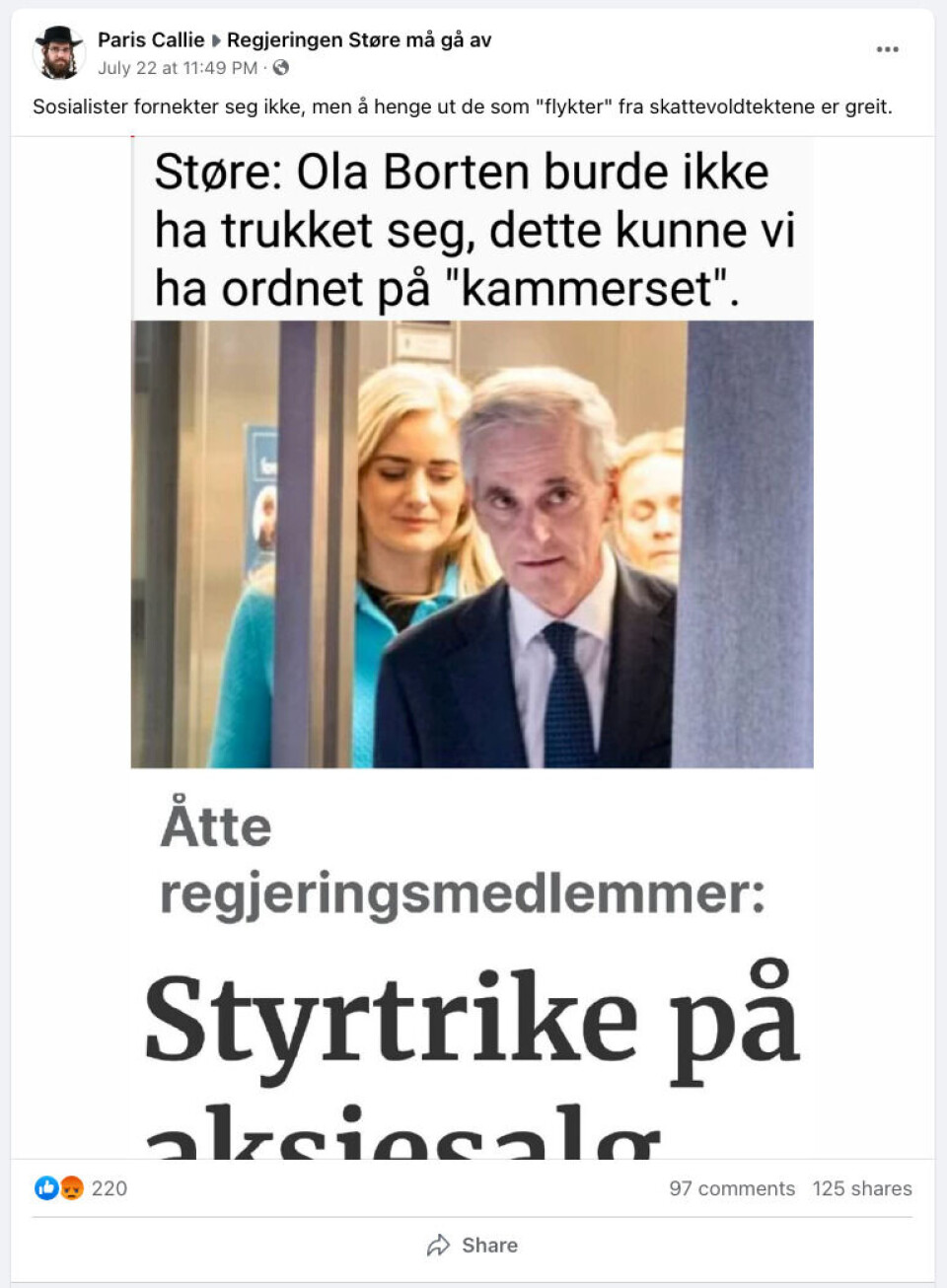 Falskt Støre-utsagn om å ordne opp på «kammerset»