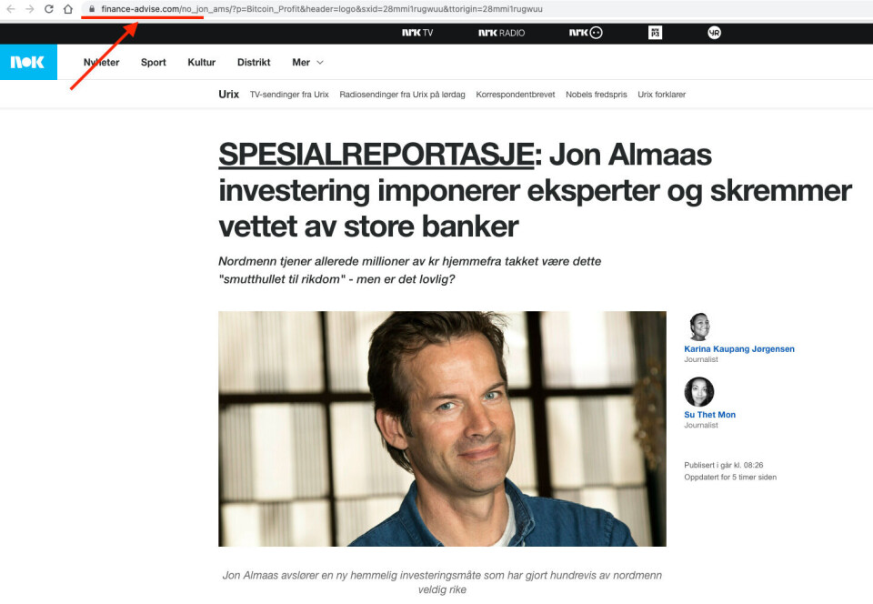 Jon Almaas misbrukes i falsk bitcoin-reklame