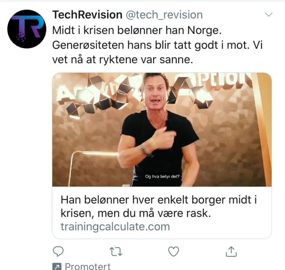 Her er en av flere Twitter-innlegg den falske Dagbladet-artikkelen spres fra.