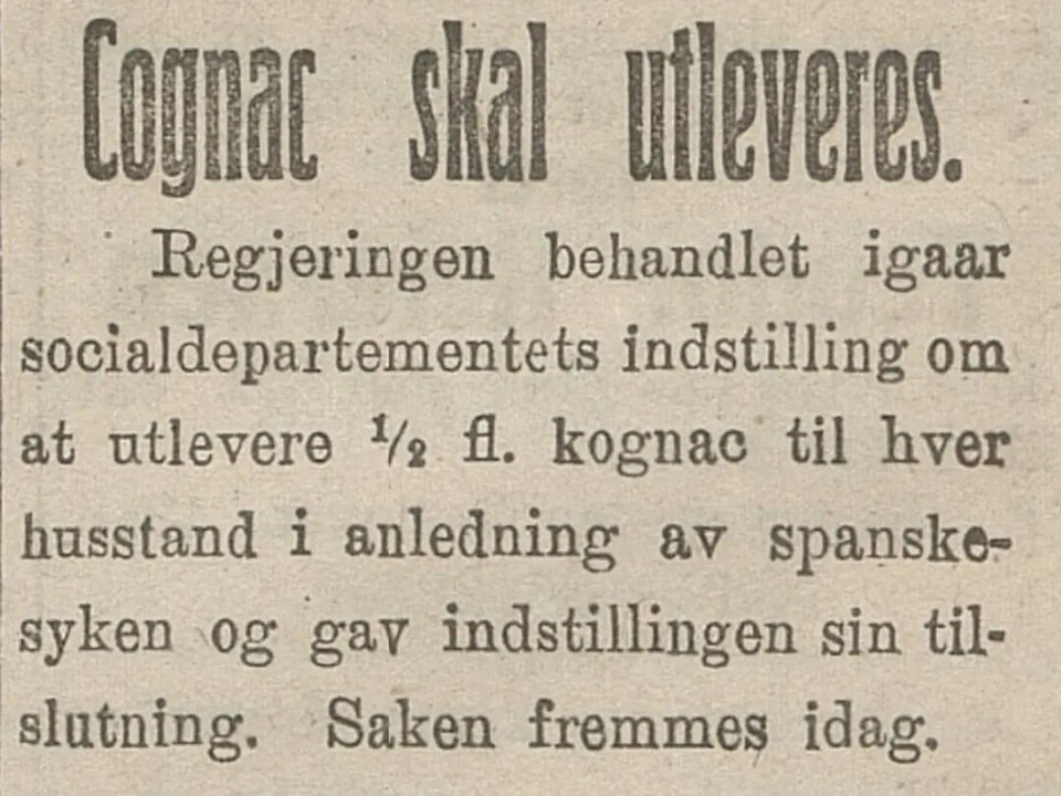 Ja, alle fikk konjakk av staten under spanskesyken