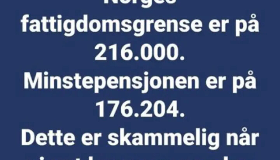 Minstepensjonen for enslige ligger under lavinntektsgrensen