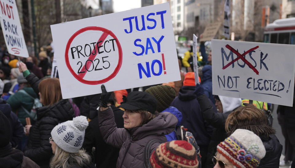 Demonstranter protesterte mot Project 2025 i Philadelphia, 5. februar 2025.