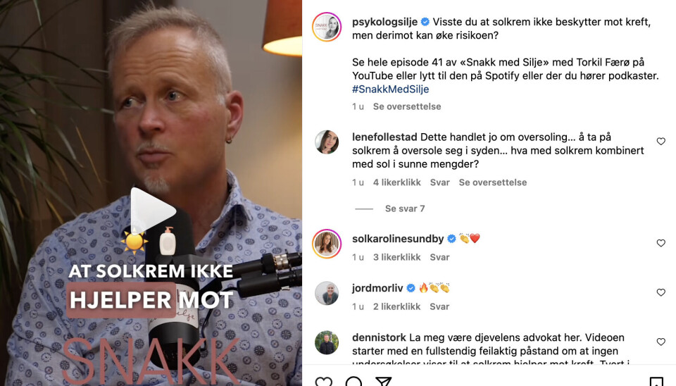 Lege og forfatter Torkil Færø gjestet podcasten «Snakk med Silje» og snakket om blant annet solkrem.