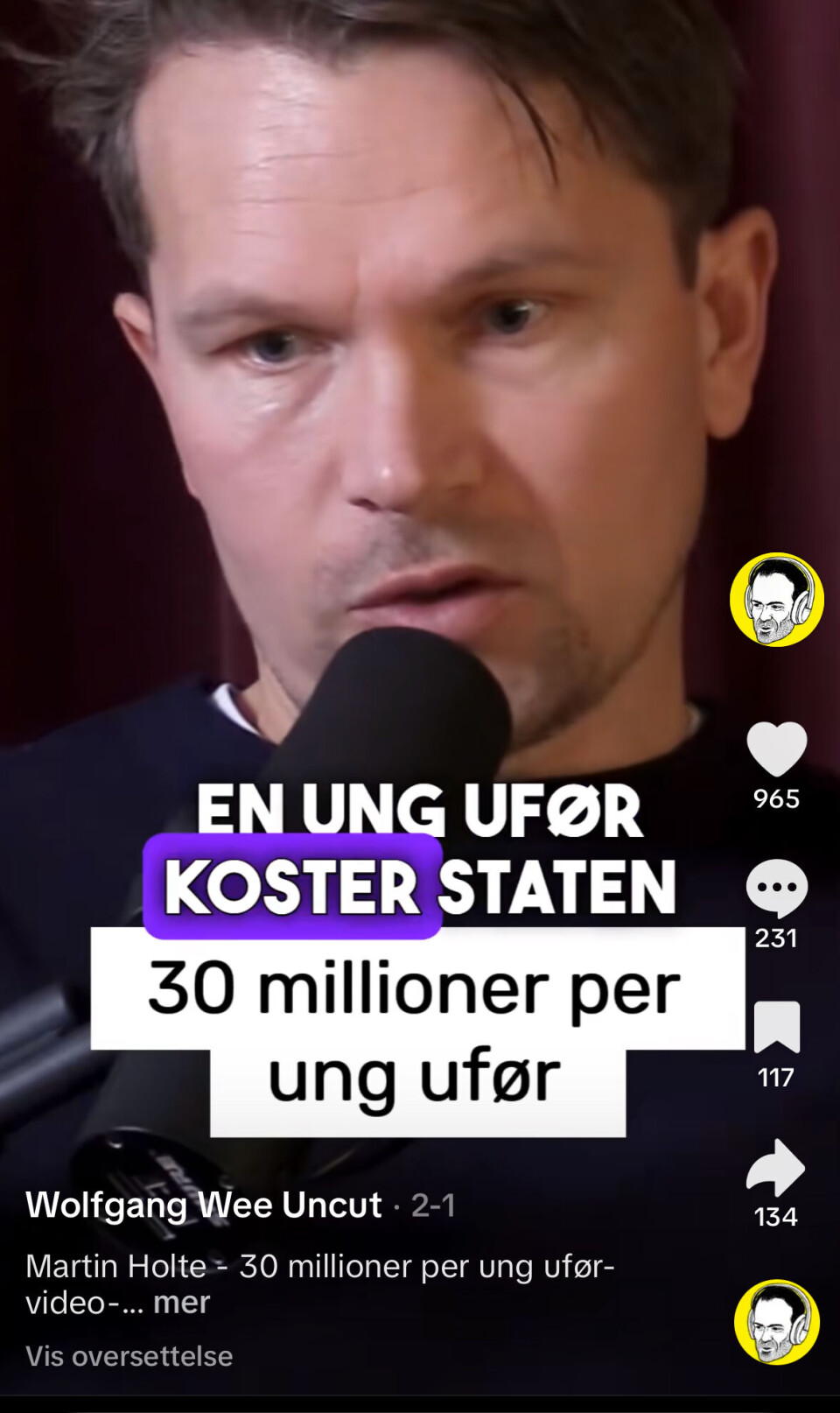 Klipp av Martin Bech Holte i podkasten til Wolfgang Wee, publisert på TikTok 1. februar 2025.