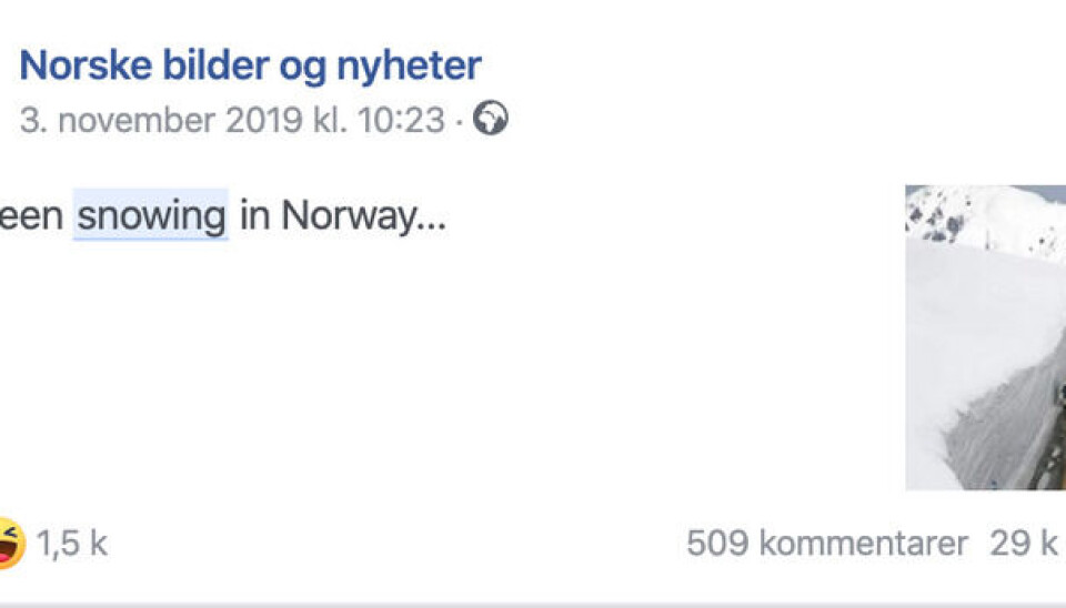 Snøbilde er fra Japan, ikke Norge