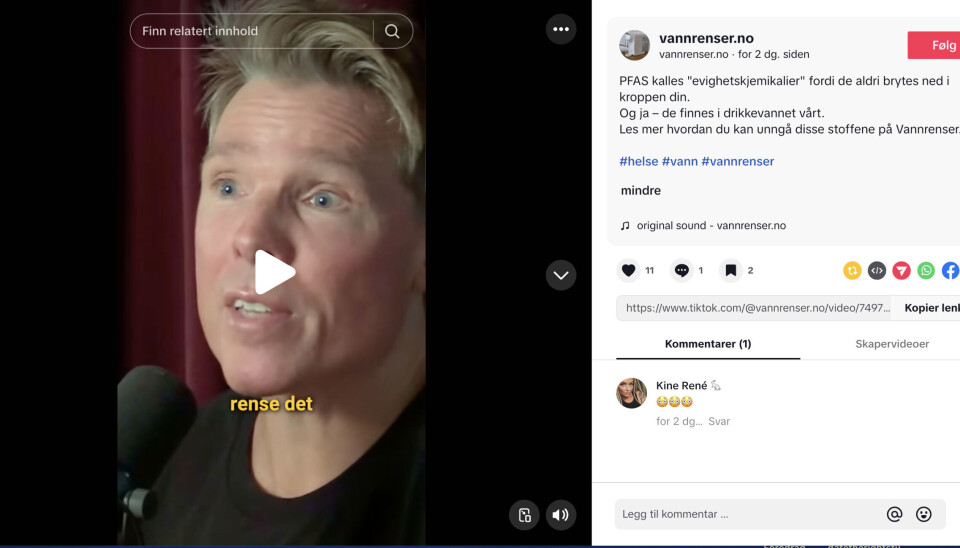Brukeren @vannrenser.no på TikTok bruker et klipp av Thomas Thrap Huse som snakker om vannkvalitet og vannfiltrering.
