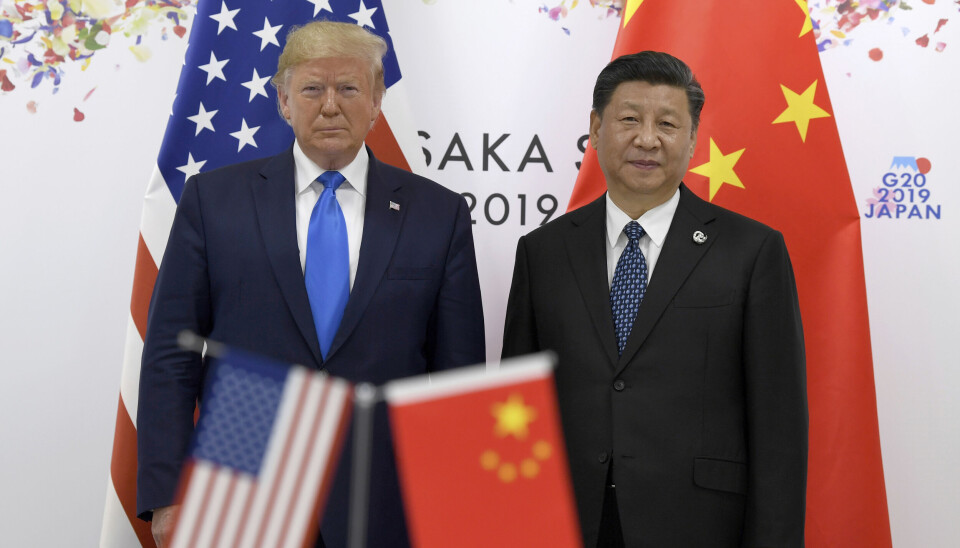 President Donald Trump og president Xi Jinping i 2019. Nå er det full tollkrig mellom de to landene. Kina har svart med 125 prosent toll på amerikanske varer.
