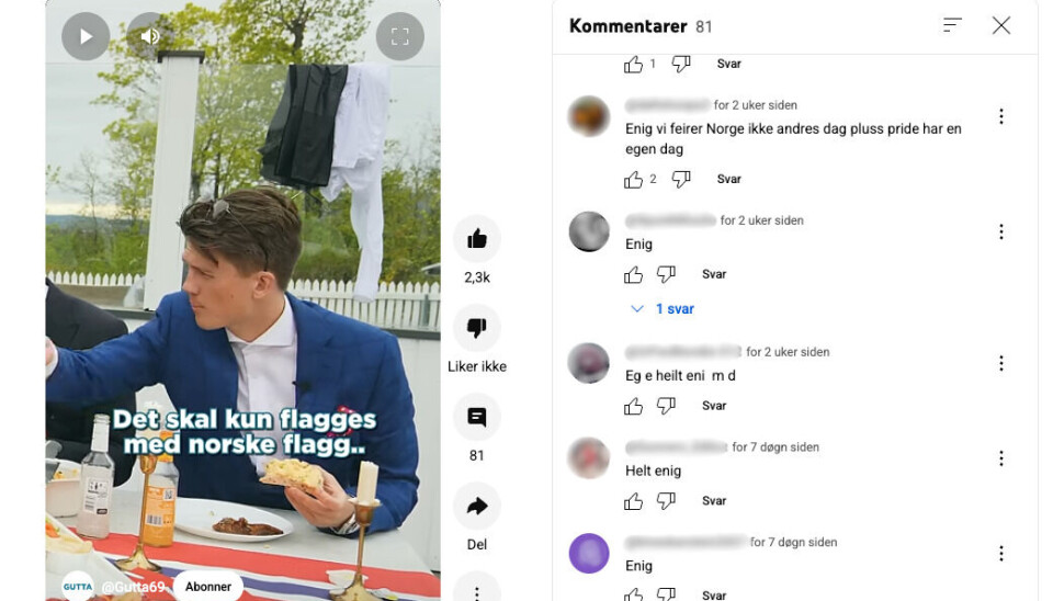 Påvirker Sebastian Brevik uttaler i en video på youtubekanalen «Gutta» at det bare bør flagges med norske flagg på 17. mai. Videoen stammer fra i fjor sommer, men har fått mange kommentarer i mai i år.