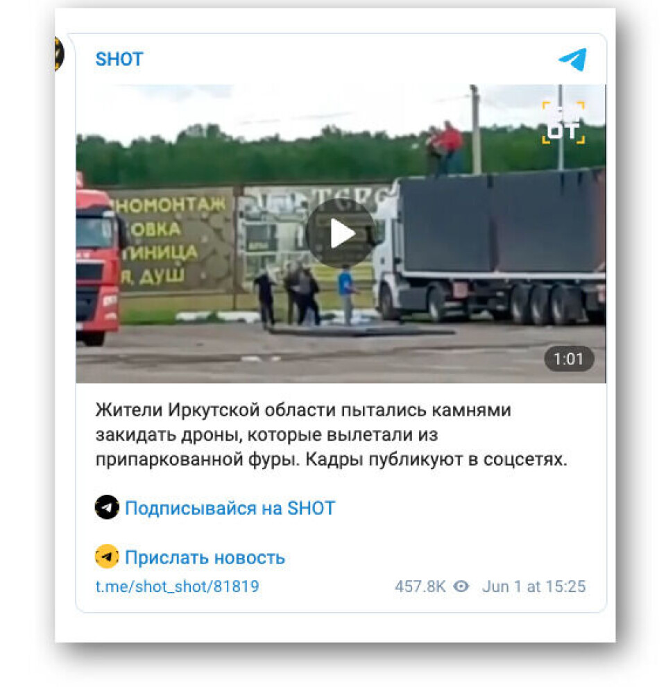 En video som viser hvordan russiske sivile forsøker å stoppe de ukrainske dronene har blitt spredt i russiske medier og på sosiale medier.