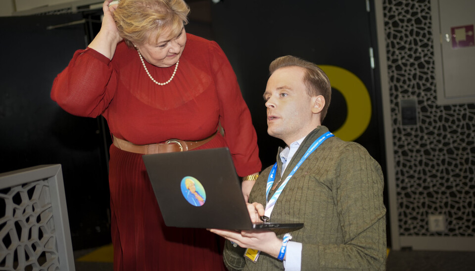 Partileder Erna Solberg og Cato Husabø Fossen på Høyres landsmøte.