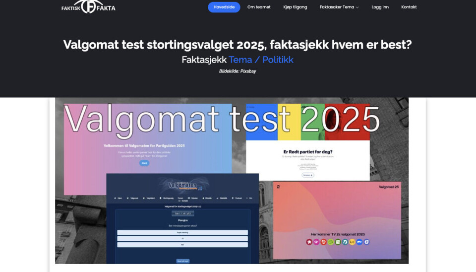 Faktiskfakta.no omtaler testen av valgomater som en faktasjekk av hvem som er best. Det opplyses ikke om at den som står bak valgomat-testen er den samme som står bak testens vinner.