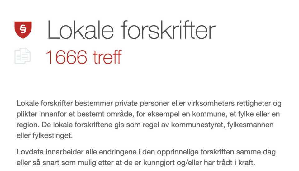 På Lovdatas nettsider kan man søke etter gjeldende lover og forskrifter, filtrert etter vedtaksåret.