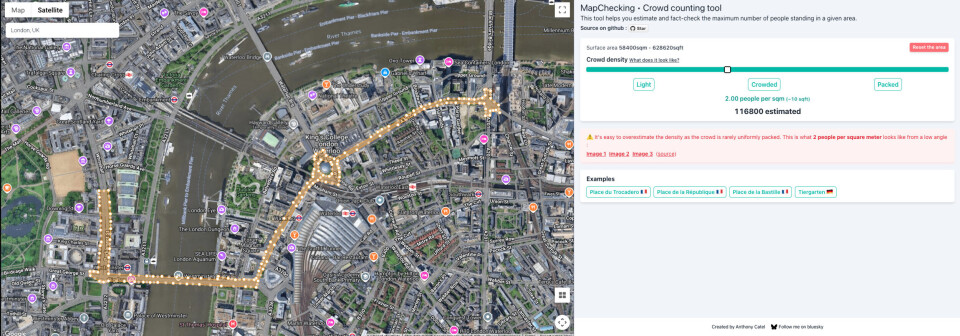Bildet viser samme rute, men med en folkemengdetetthet på to personer per kvadratmeter.