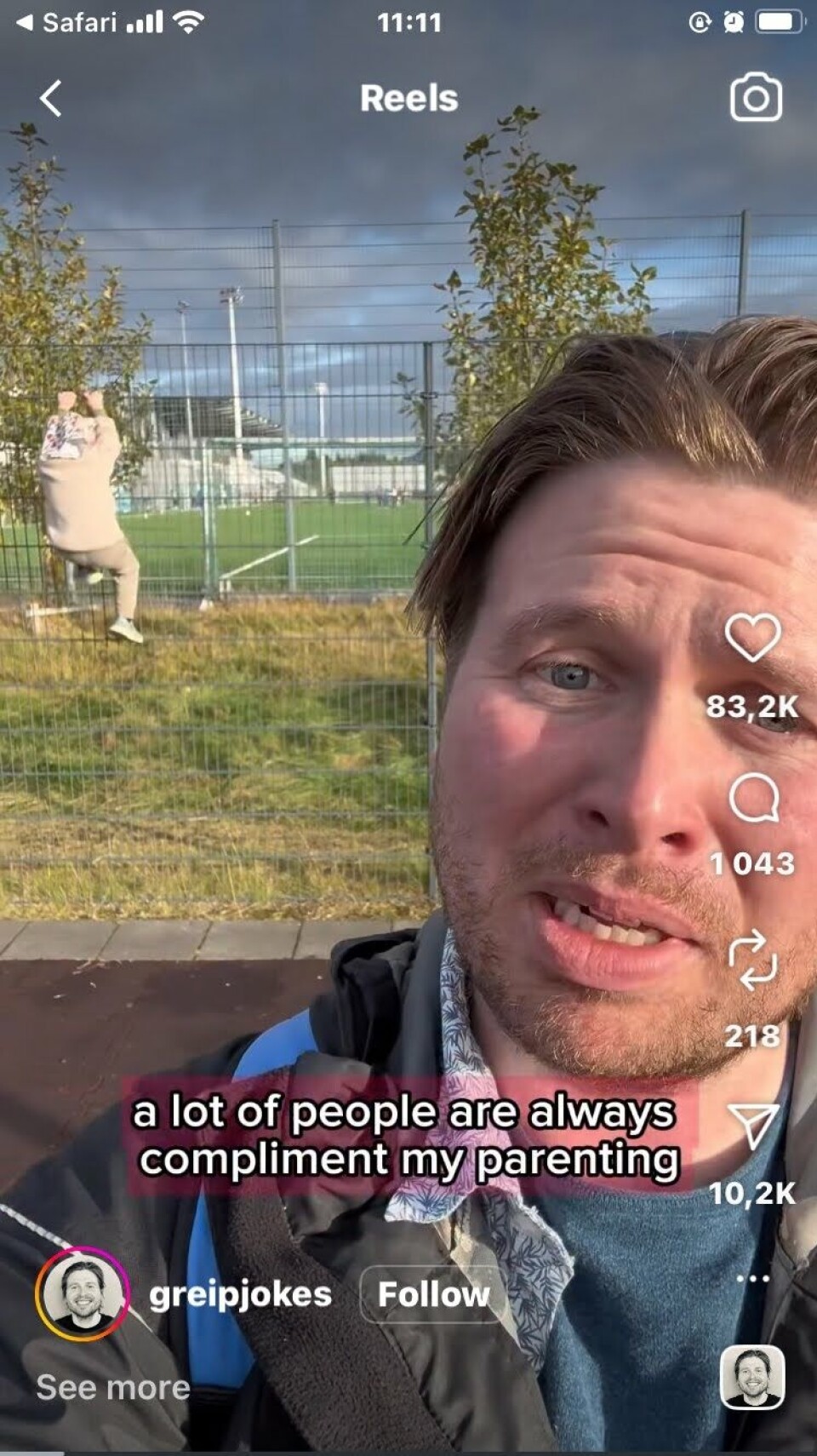 Greipur Hjaltason (kjent under 'greipjokes') frå Island deler videoar på TikTok og Instagram frå kvardagen i pappapermisjon med små barn.