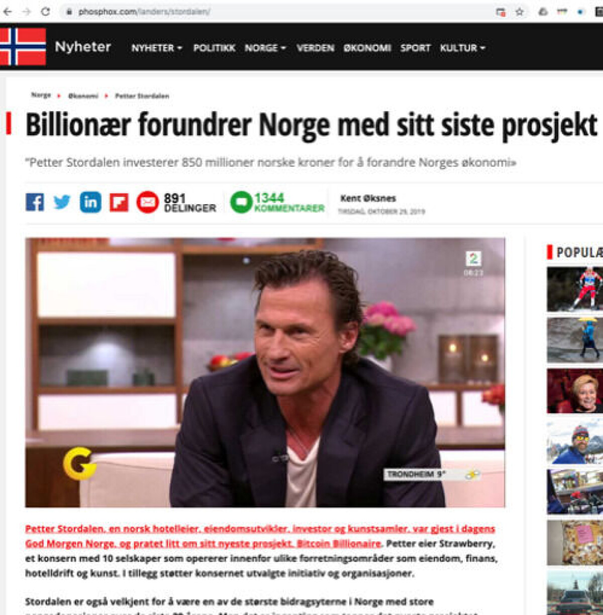 Nei, Petter Stordalen har ikke investert i bitcoin-program.